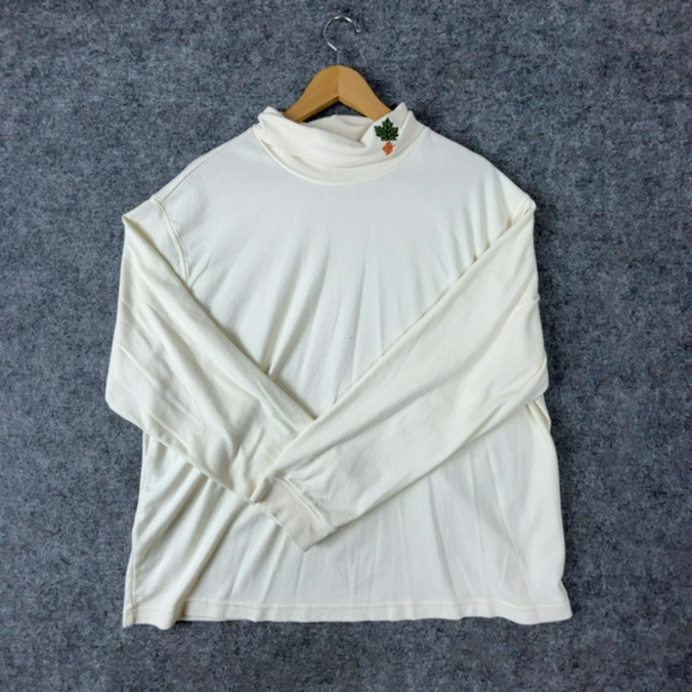 Vintage Fashion Bug Shirt Womens 26/28W White Cotton Turtleneck Holly Christmas